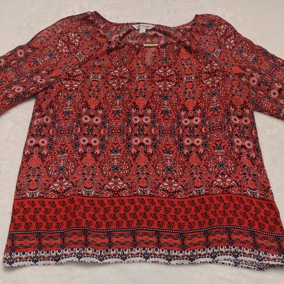 Counterparts Women's Pullover 3/4 Sleeve Red Tunic Size Large Keyhole - Picture 1 of 12